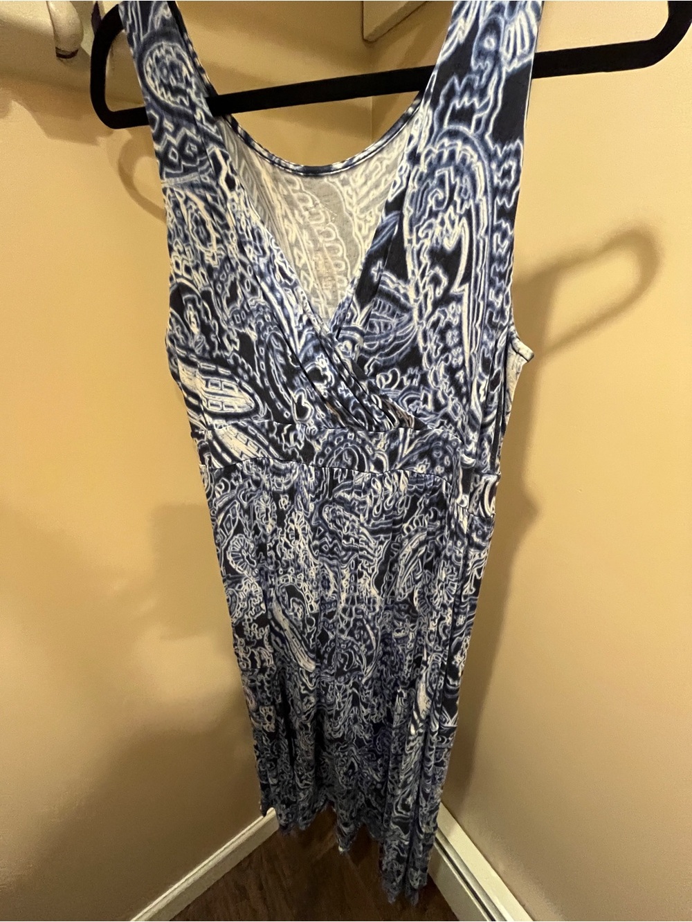 St. John's Bay Blue and White Paisley V-Neck Maxi Dress